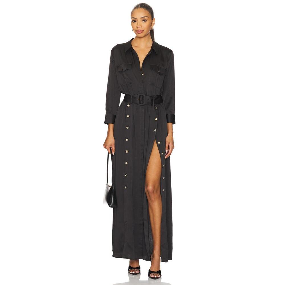 L'AGENCE Uriah Shirt Dress With Buttons in Black